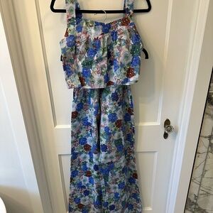 NET vestique Blue Multi Floral Crop Top & Wide Leg Set